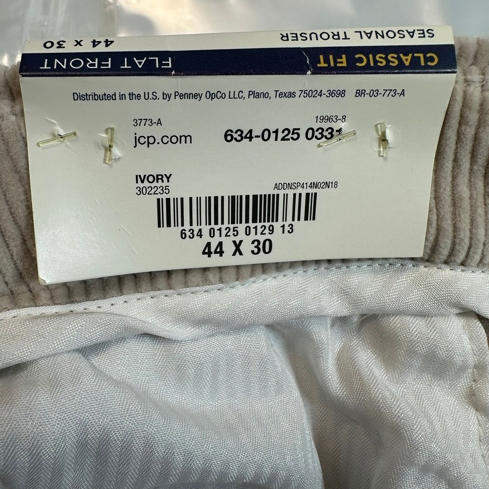 Stafford Seasonal Trouser Corduroy Classic Fit Flat Front Ivory 44x30 NEW Retro - Picture 5 of 6